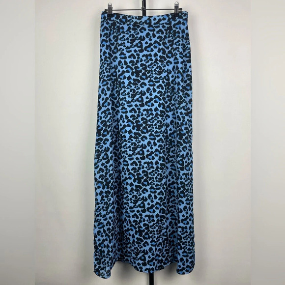 Banana Republic Blue Leopard Print Double Slit Midi Skirt - Picture 1 of 7